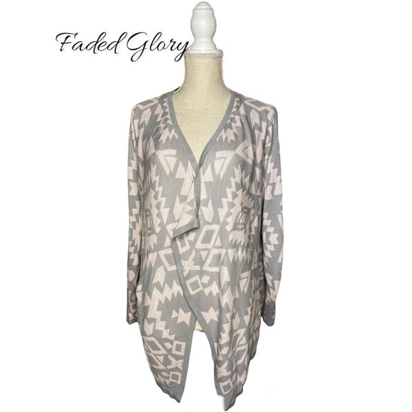 Faded Glory Aztec Print Waterfall Sweater Sz M - Picture 1 of 6